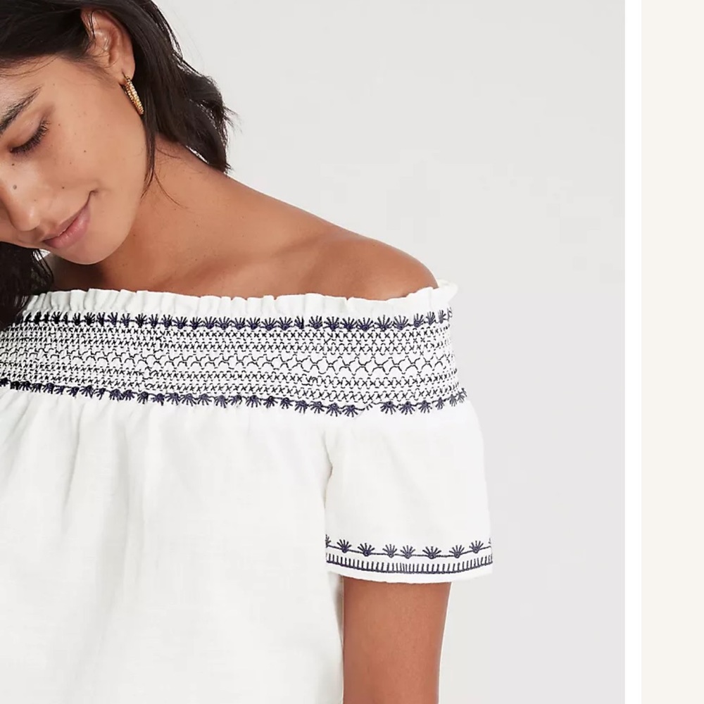Ann Taylor Linen Cotton Smocked Off The Shoulder Top - Picture 6 of 6